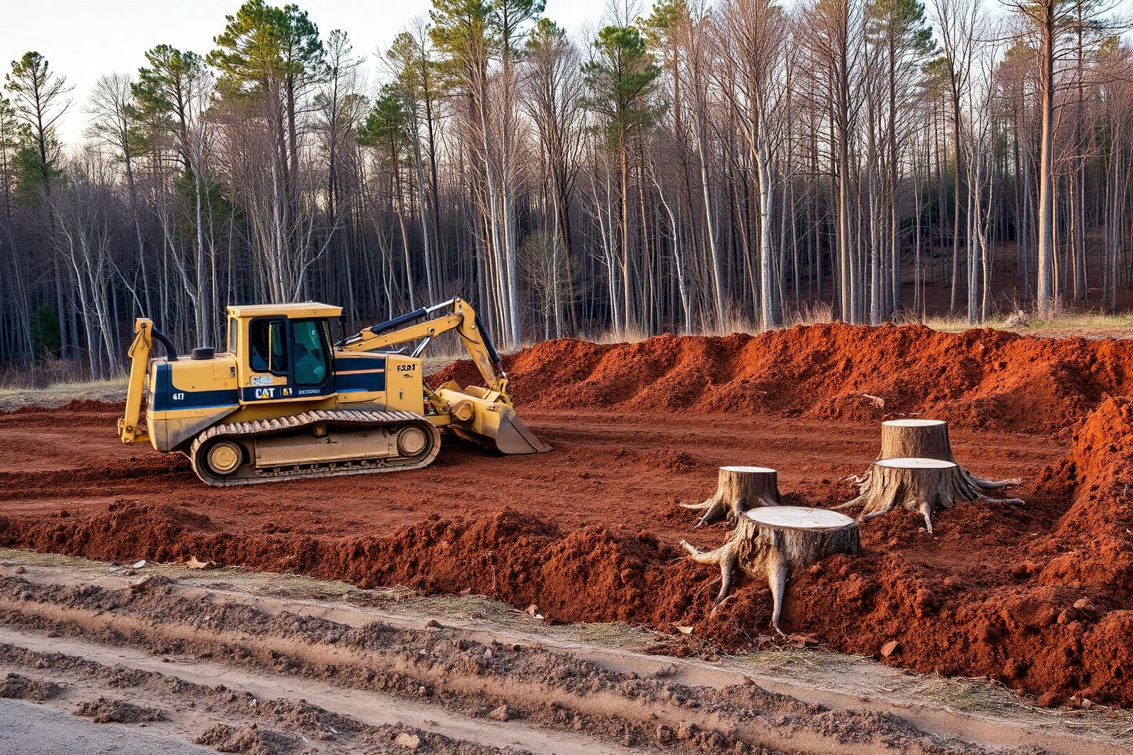 Bulldozer clearing a wooded lot in upstate New York for site preparation